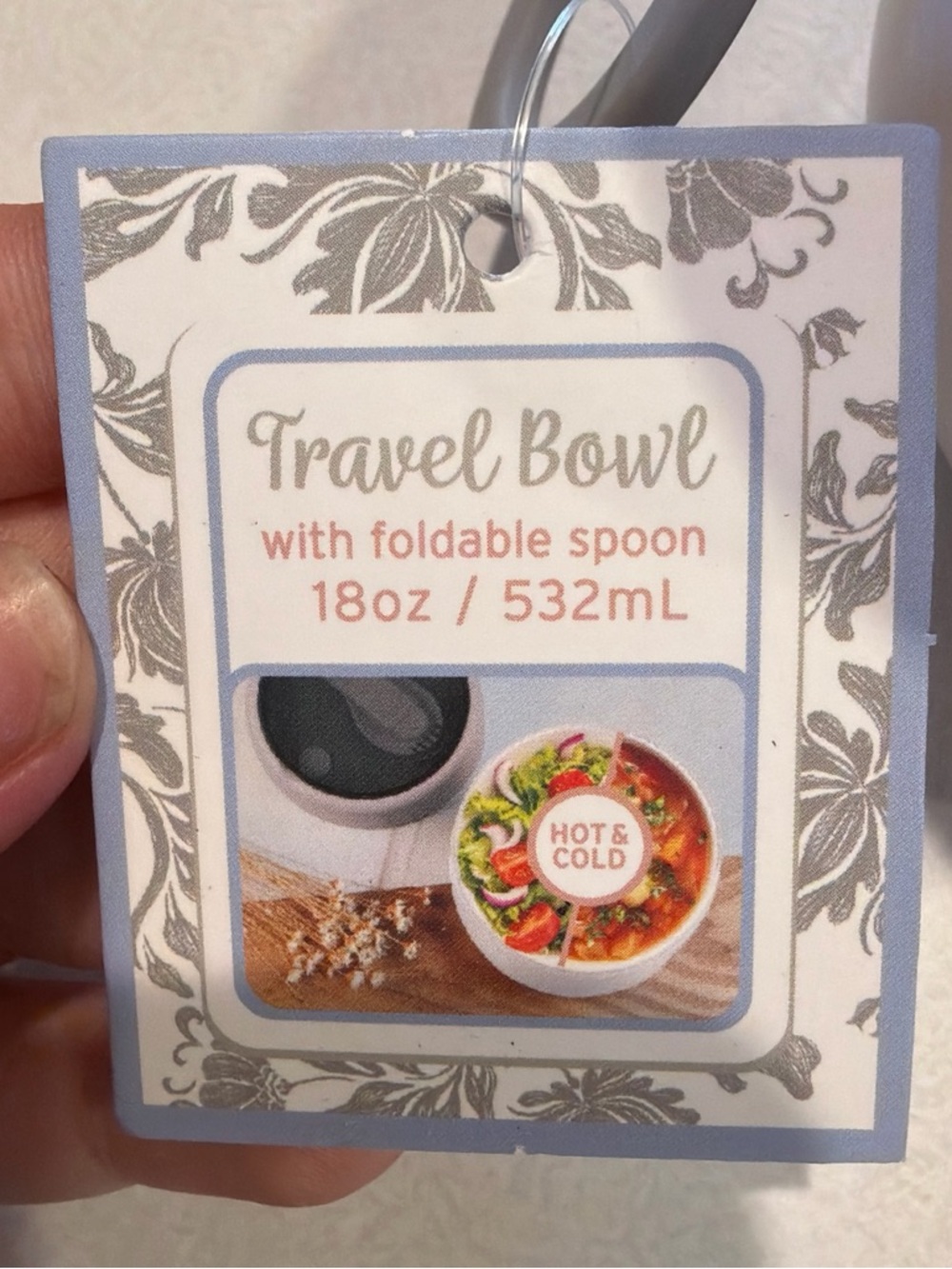 Travel Bowl with Foldable Spoon - Gray/White